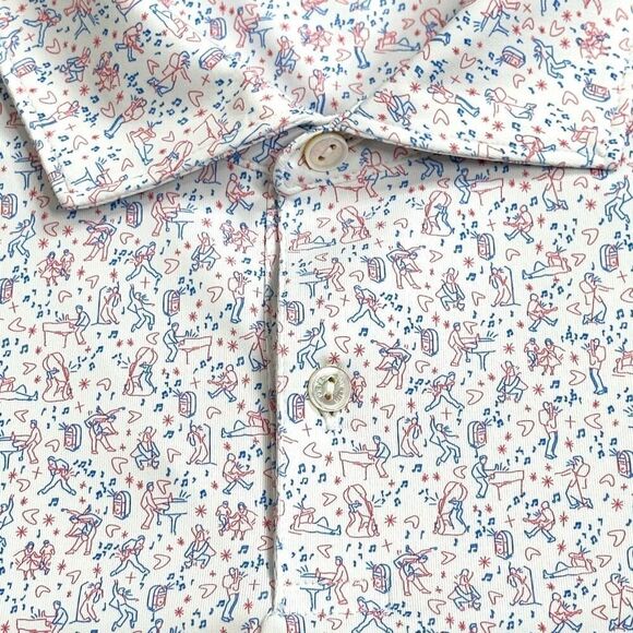 Peter Millar Crown Crafted East Coast Swing Polo Shirt Rockabilly Print XXL 4Jul - Picture 9 of 12